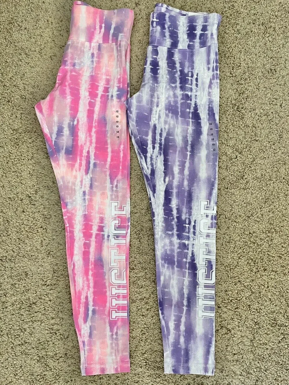 Lot Of 2 Justice Tie Dye Sparkle Logo High Waist Full Length Leggings Size 12
